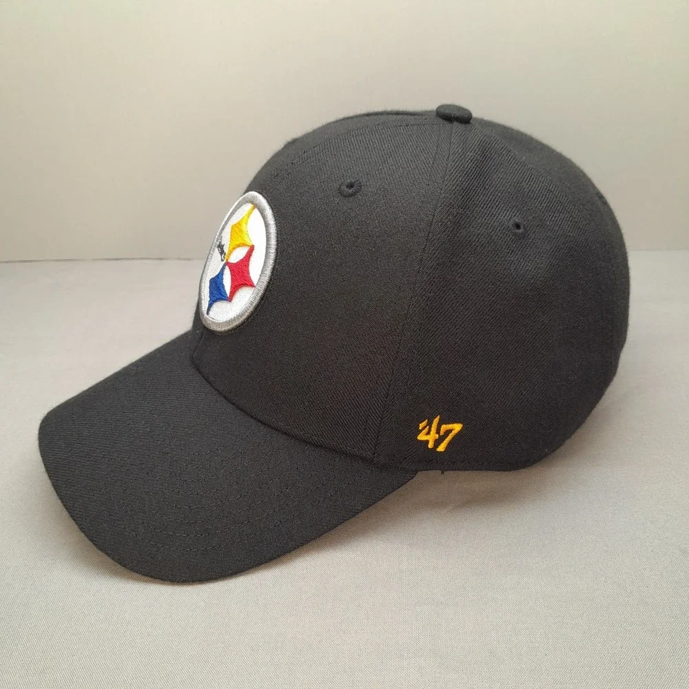 '47 Pittsburgh Steelers NFL Black Strapback Hat Curved Brim Logo Cap OSFM